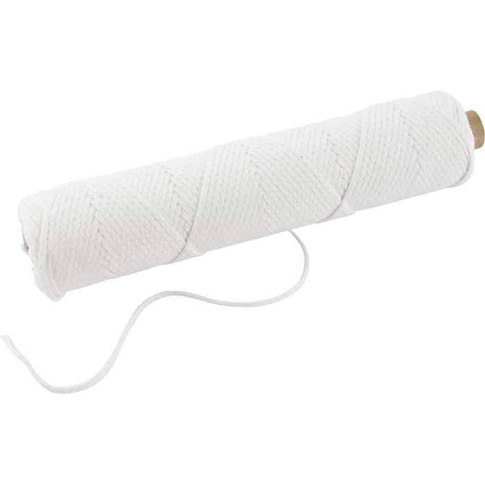 Lont, Geschikt voor dompelkaarsen (dia. 22-30 mm) en gegoten kaarsen (dia. 60-80 mm) , 100 gr, 50 m/ 1 rol
