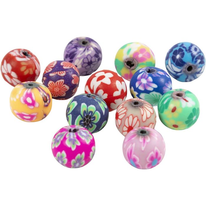 FIMO-kralen, Rond, d 10 mm, gatgrootte 1 mm, 50 stuk/ 1 zak