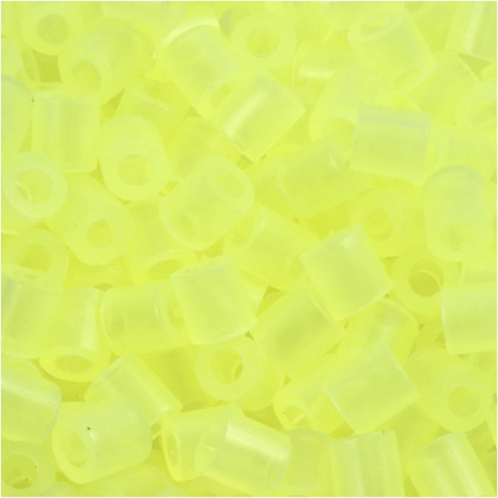 Strijkkralen, afm 5x5 mm, gatgrootte 2,5 mm, medium, neon geel (32223), 1100 stuk/ 1 doos