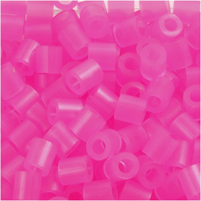 Strijkkralen, afm 5x5 mm, gatgrootte 2,5 mm, medium, roze neon (32257), 1100 stuk/ 1 doos