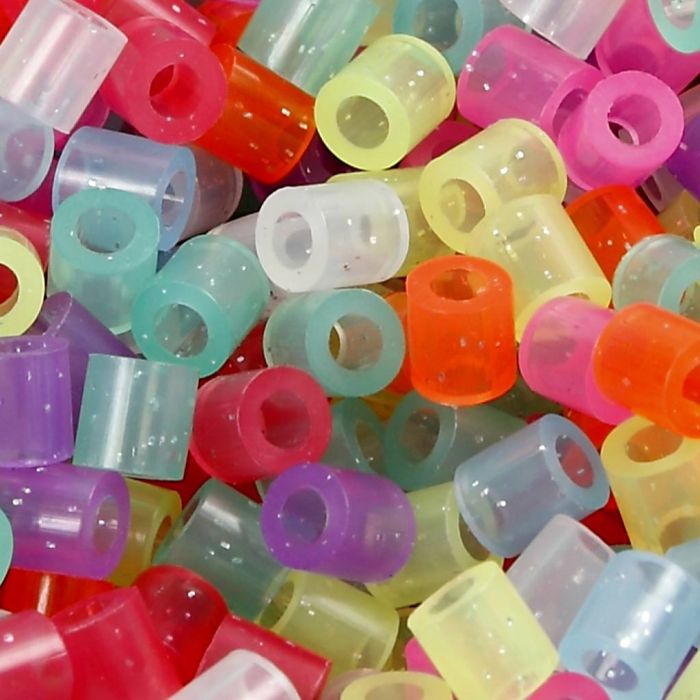 Strijkkralen, afm 5x5 mm, gatgrootte 2,5 mm, medium, glitterkleuren, 5000 stuk/ 1 emmer