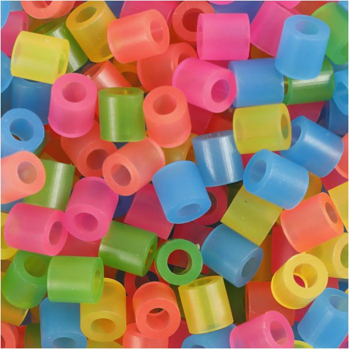 Strijkkralen, afm 5x5 mm, gatgrootte 2,5 mm, medium, neon kleuren, 1100 stuk/ 1 doos