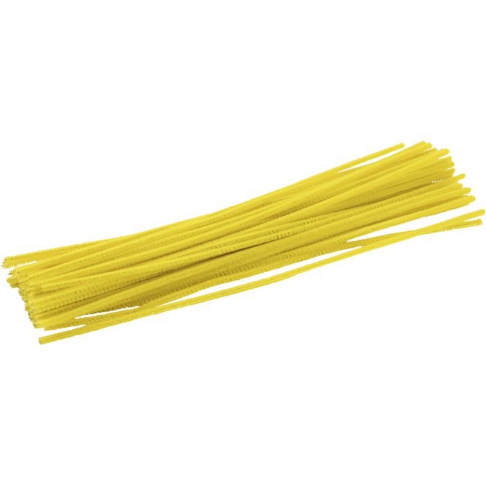 Chenille, L: 30 cm, dikte 4 mm, geel, 50 stuk/ 1 doos