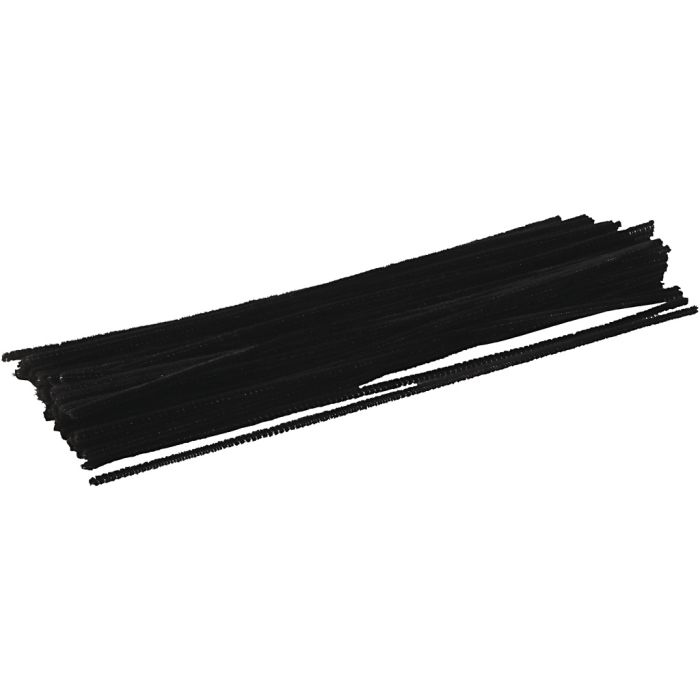 Chenille, L: 30 cm, dikte 4 mm, zwart, 50 stuk/ 1 doos