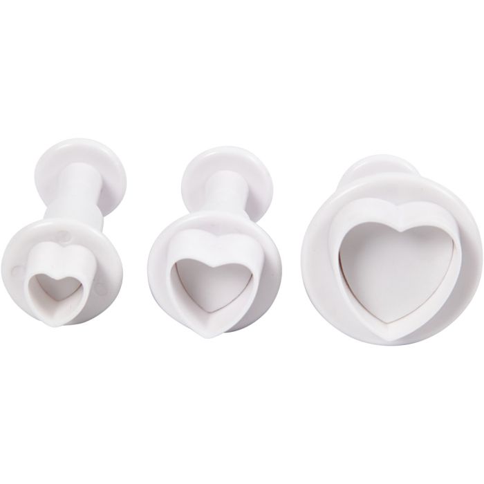 Uitsteekvormen met stempel, hart, d 2+2,3+3 cm, wit, 3 stuk/ 1 doos