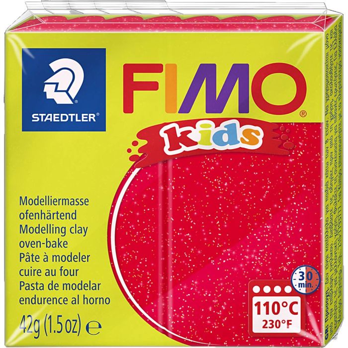 FIMO® Kids Boetseerklei, glitter, rood, 42 gr/ 1 doos