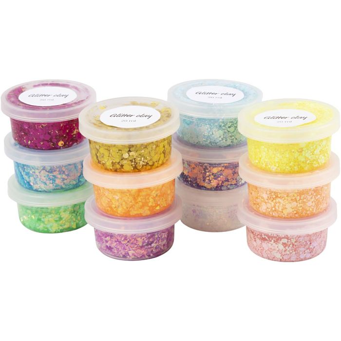 Glitter Clay, diverse kleuren, 72x20 gr/ 1 doos