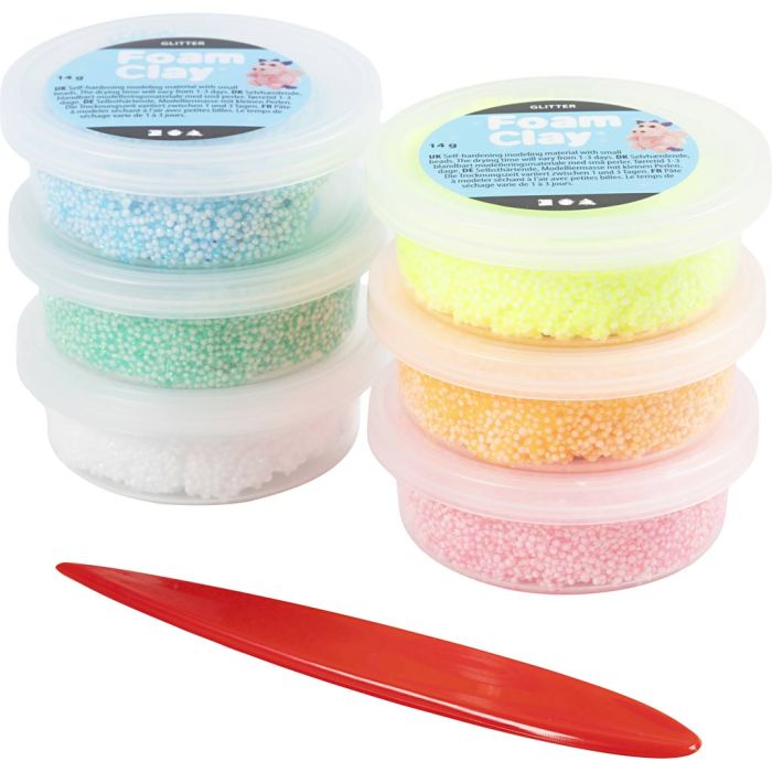 Foam Clay®, glitter, pastelkleuren, 84 gr, 6x14 gr/ 1 doos