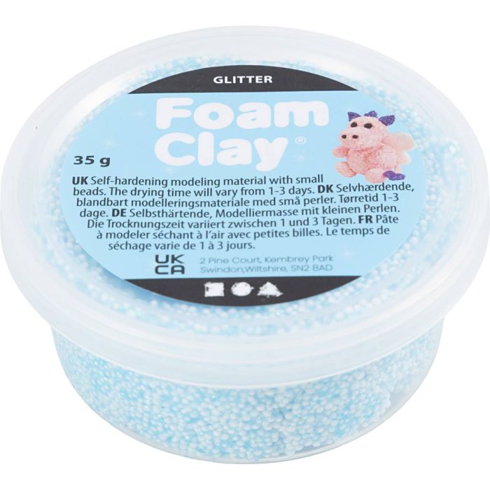 Foam Clay®, glitter, lichtblauw, 35 gr/ 1 Doosje