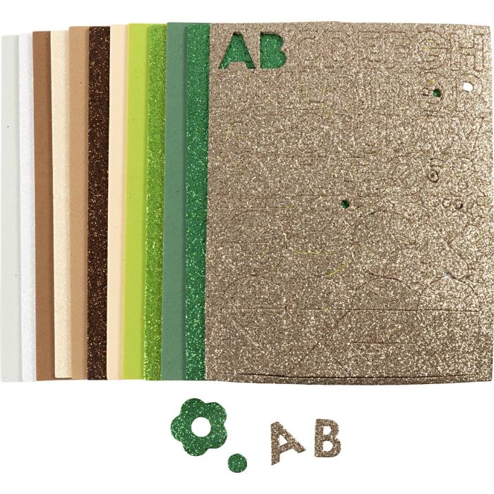 Foam vellen, afm 14x25 cm, dikte 2 mm, Natuurlijke kleuren, 12 vel/ 1 doos