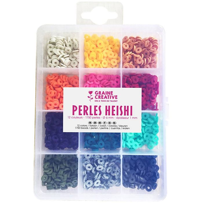 Heishi kralenset, d 6 mm, gatgrootte 1 mm, vrolijke kleuren, 1750 stuk/ 1 doos