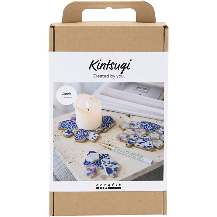 Hobbyset Kintsugi, Onderzetter, blauw, goud, lichtrood, wit, 1 doos