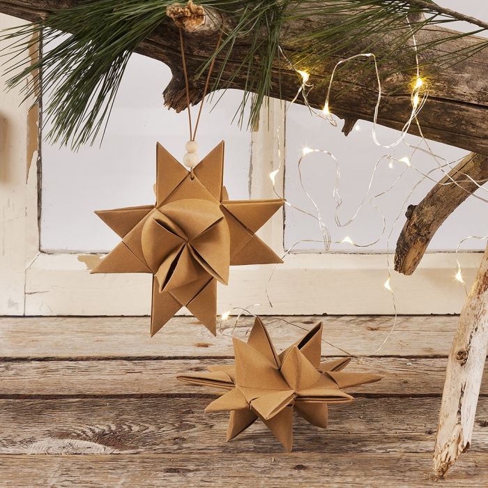 Kerstster gevlochten van faux leather paper vlechtstroken