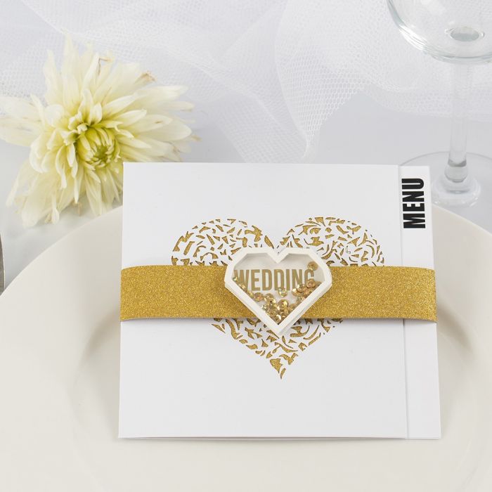 Menukaart voor een huwelijk met goud