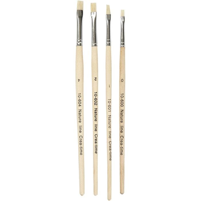 Nature Line kwasten, 00+1+2+4, L: 18,5-19 cm, B: 5-7 mm, plat, 4stuk/ 1 doos