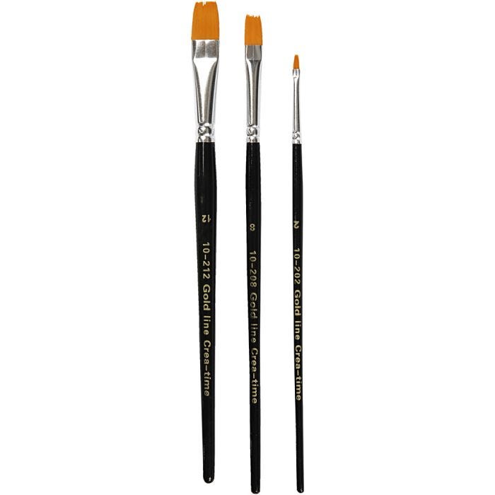 Gold Line penselen, 2+8+12, L: 16,5-19 cm, B: 3-12 mm, plat, 3stuk/ 1 doos