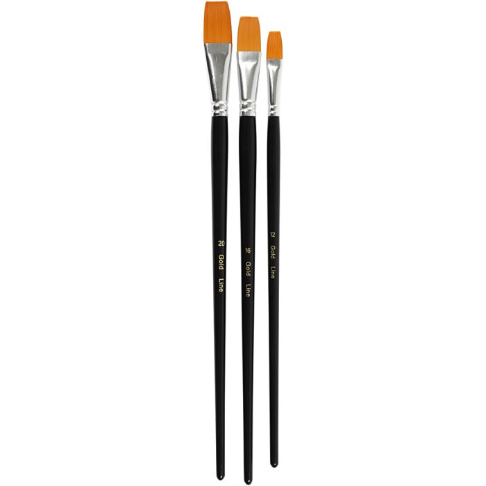 Gold Line penselen, 12+16+20, L: 30-33 cm, B: 12-20 mm, plat, 3stuk/ 1 doos