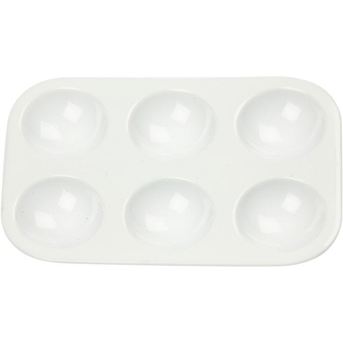 Palet, Rechthoekig palet met 6 vakken, afm 13x8,5 cm, wit, 1 stuk