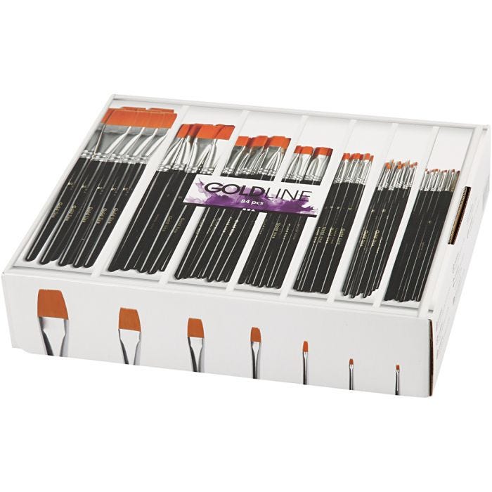 Gold Line penselen, 0+2+4+8+12+16+20, L: 16,5-20 cm, B: 1-7 mm, plat, 7x12stuk/ 1 doos