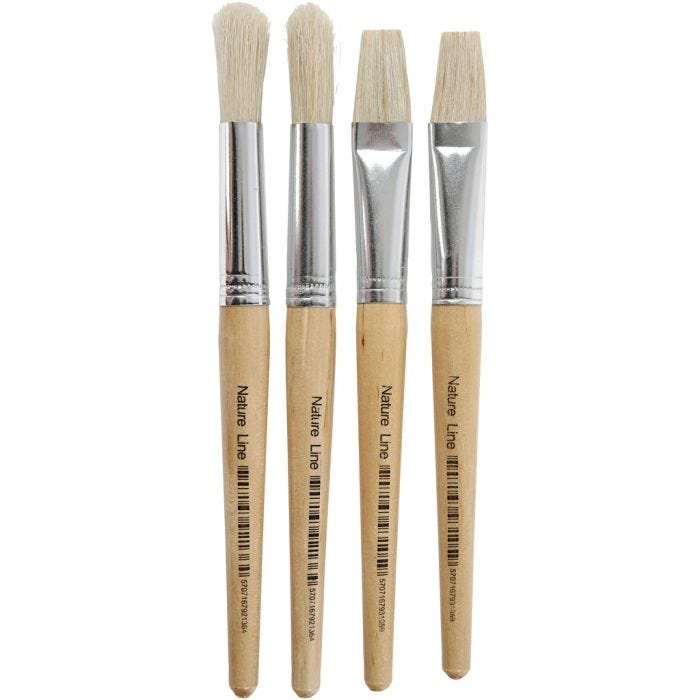 Kwasten voor kinderen, 15, L: 18,5+19,5 cm, B: 11+17 mm, plat,rond, 4stuk/ 1 doos