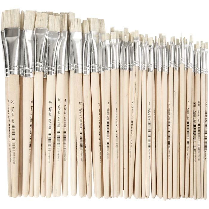 Nature Line kwasten, 00+0+1+2+4+12+14+20, L: 18-22 cm, B: 3-20 mm, plat, 68stuk/ 1 doos