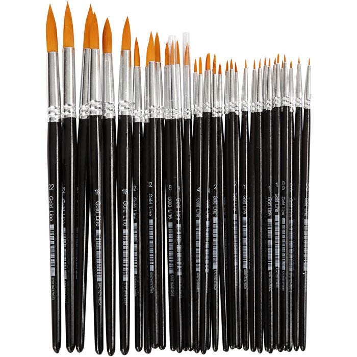 Gold Line penselen, 0+1+2+4+8+12+18+22, L: 17-21,5 cm, B: 1-7 mm, rond, 36stuk/ 1 doos