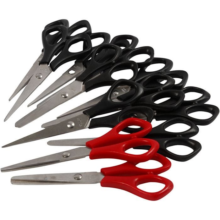 Schoolschaar, L: 14 cm, rechts- &amp; linkshandig, zwart, rood, 12 stuk/ 1 doos