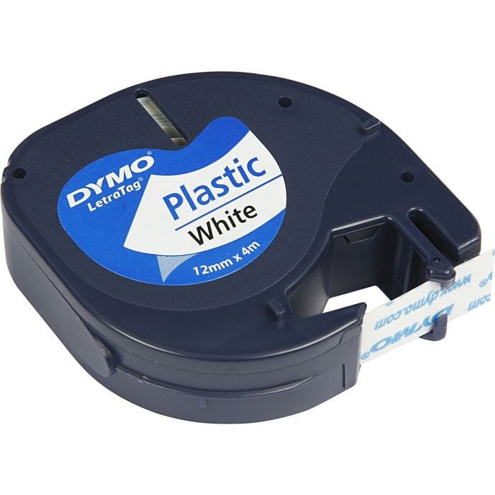 Plastic Tape, L: 4 M, B: 12 mm, wit, 4 m/ 1 rol