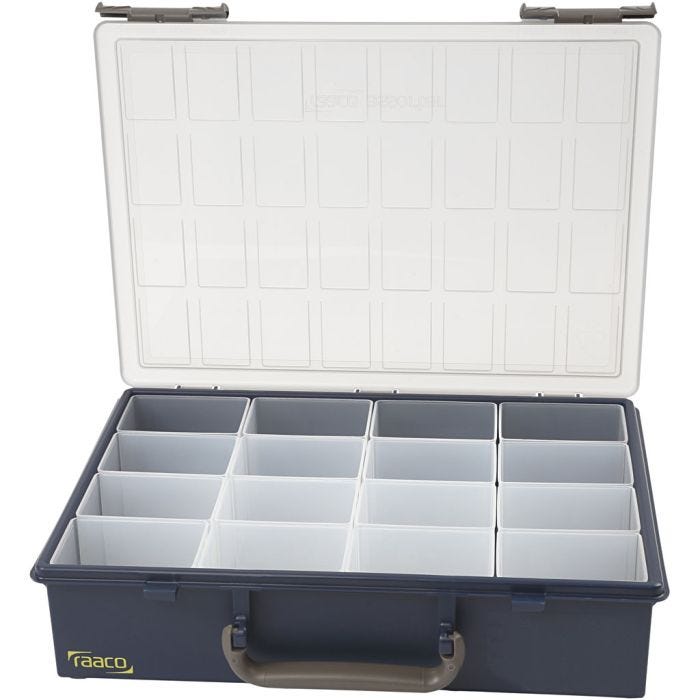 Opslag box, 16 verplaatsbare inzet boxen, H: 8 cm, afm 33,8x26,1 cm, gatgrootte 5,5x7,9x8 cm, 1 set