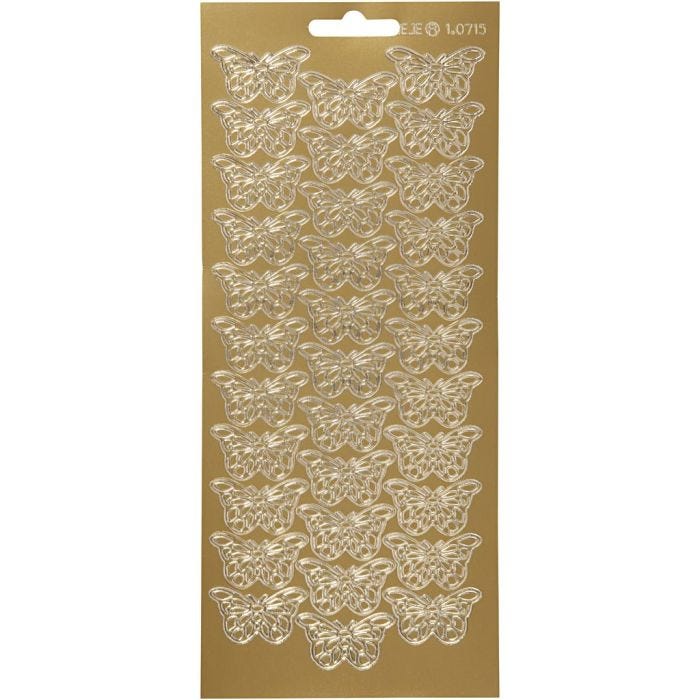 Stickers, vlinders, vel 10x23 cm, goud, 1 vel