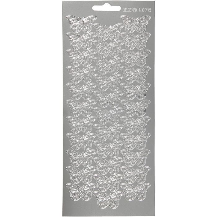 Stickers, vlinders, vel 10x23 cm, zilver, 1 vel