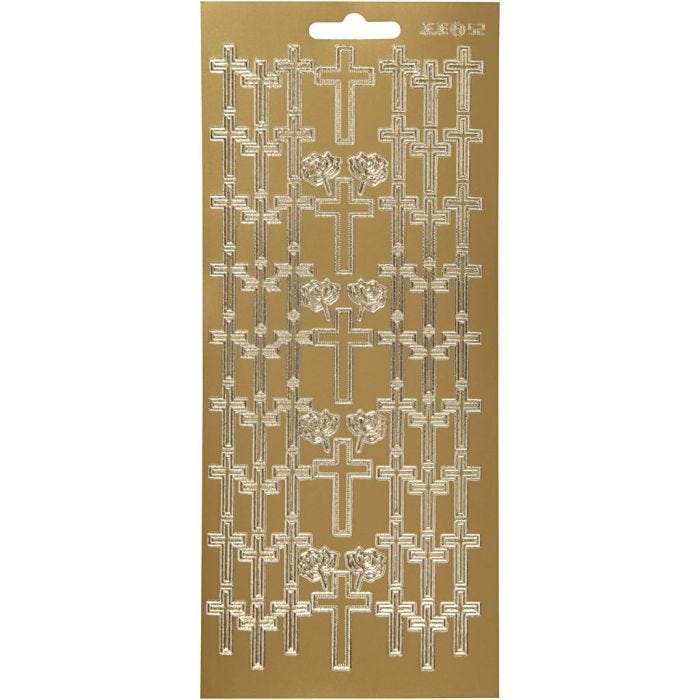 Stickers, kruis, vel 10x23 cm, goud, 1 vel