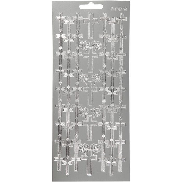 Stickers, kruis, vel 10x23 cm, zilver, 1 vel