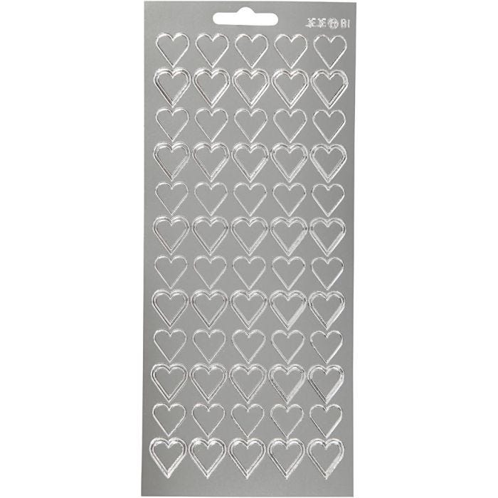 Stickers, harten, vel 10x23 cm, zilver, 1 vel