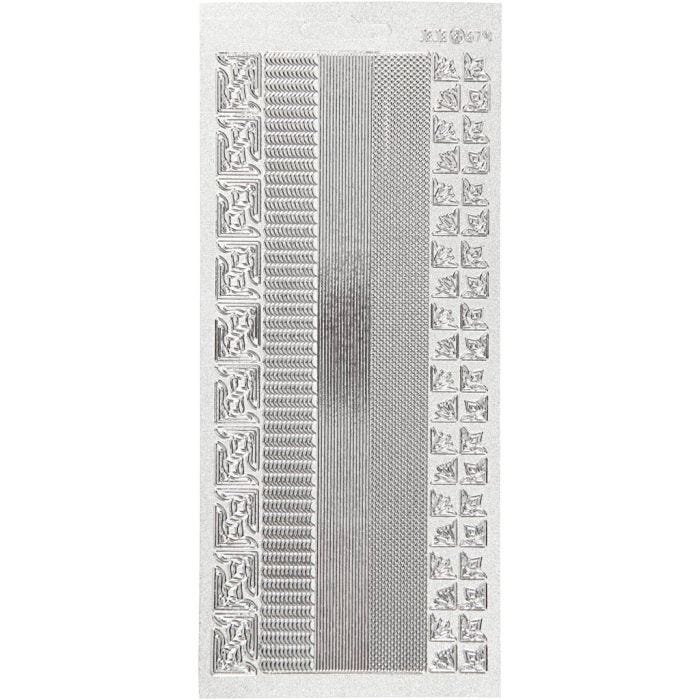 Stickers, randen, vel 10x23 cm, zilver, 1 vel