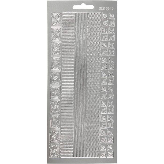 Stickers, randen, vel 10x23 cm, zilver, 1 vel