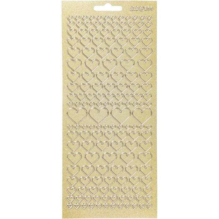 Stickers, harten, vel 10x23 cm, goud, 1 vel