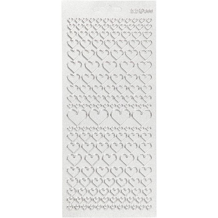 Stickers, harten, vel 10x23 cm, zilver, 1 vel