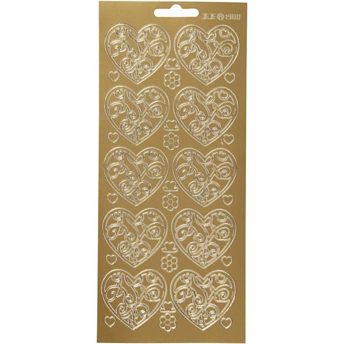 Stickers, harten, vel 10x23 cm, goud, 1 vel