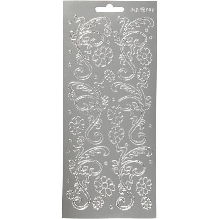 Stickers, deco bladeren, vel 10x23 cm, zilver, 1 vel
