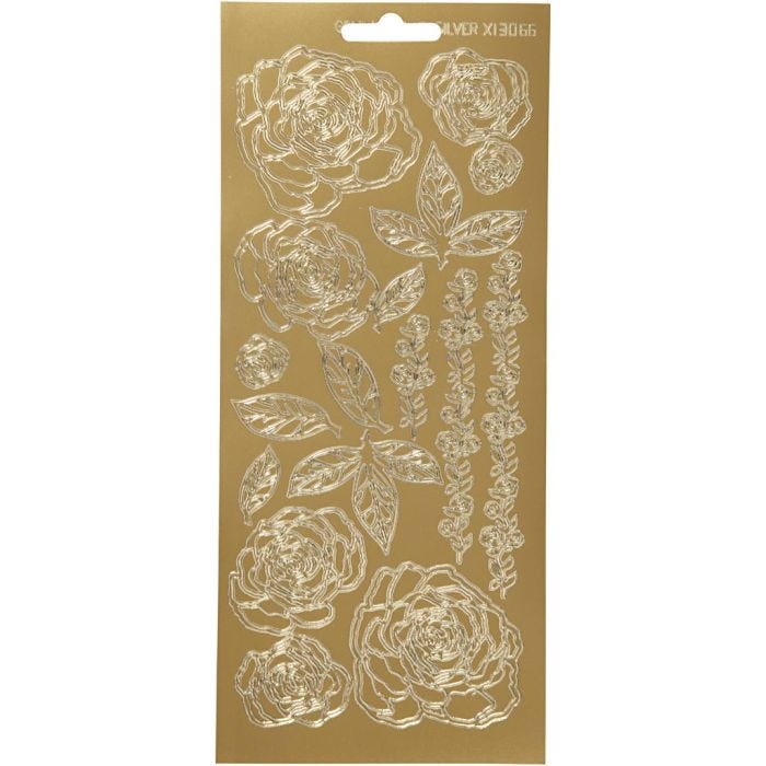 Stickers, rozen, vel 10x23 cm, goud, 1 vel