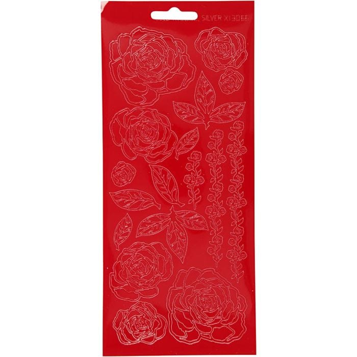 Stickers, rozen, vel 10x23 cm, rood, 1 vel
