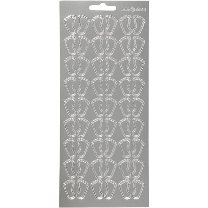 Stickers, voeten, vel 10x23 cm, zilver, 1 vel