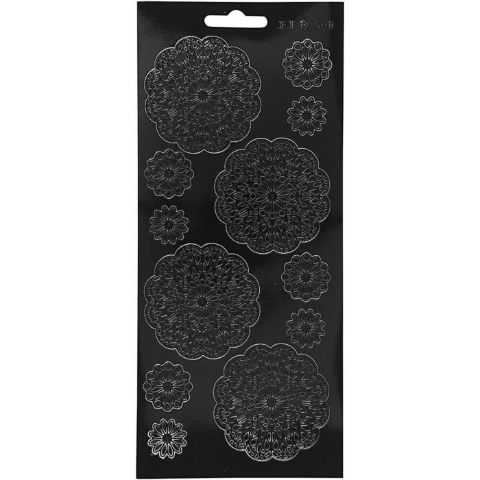 Stickers, bloemen, vel 10x23 cm, zwart, 1 vel
