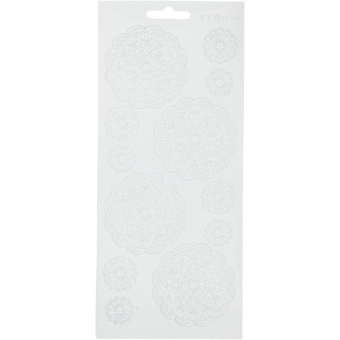 Stickers, bloemen, vel 10x23 cm, wit, 1 vel