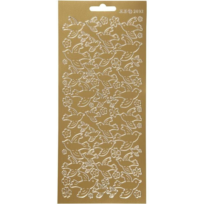 Stickers, duiven, 10x23 cm, goud, 1 vel