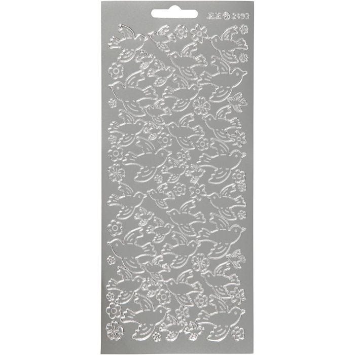 Stickers, duiven, vel 10x23 cm, zilver, 1 vel