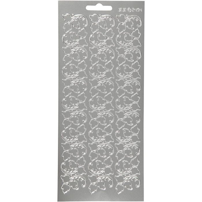 Stickers, bladeren, vel 10x23 cm, zilver, 1 vel