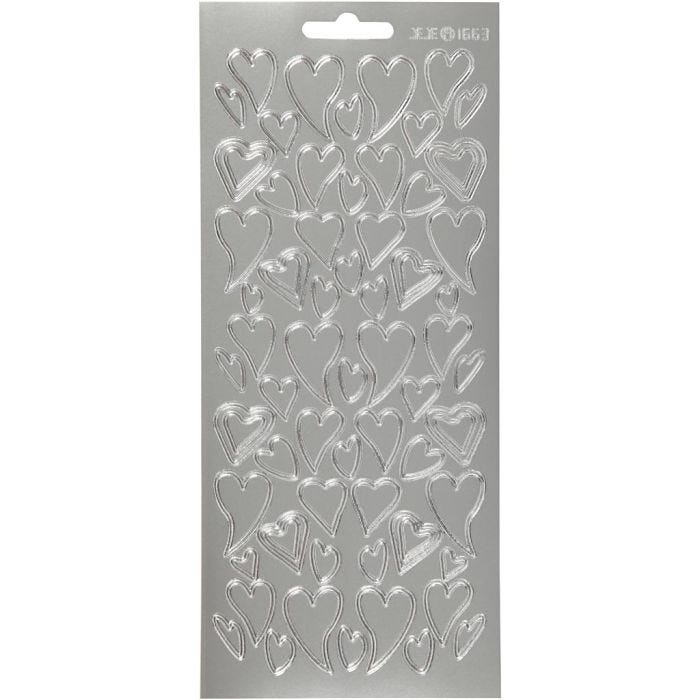 Stickers, harten, vel 10x23 cm, zilver, 1 vel