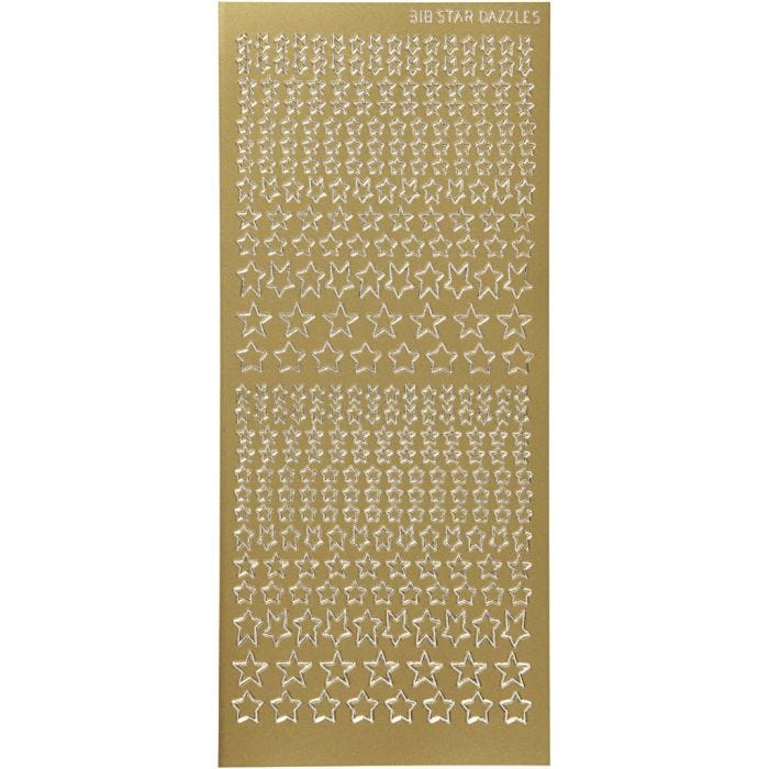 Stickers, sterren, vel 10x23 cm, goud, 1 vel